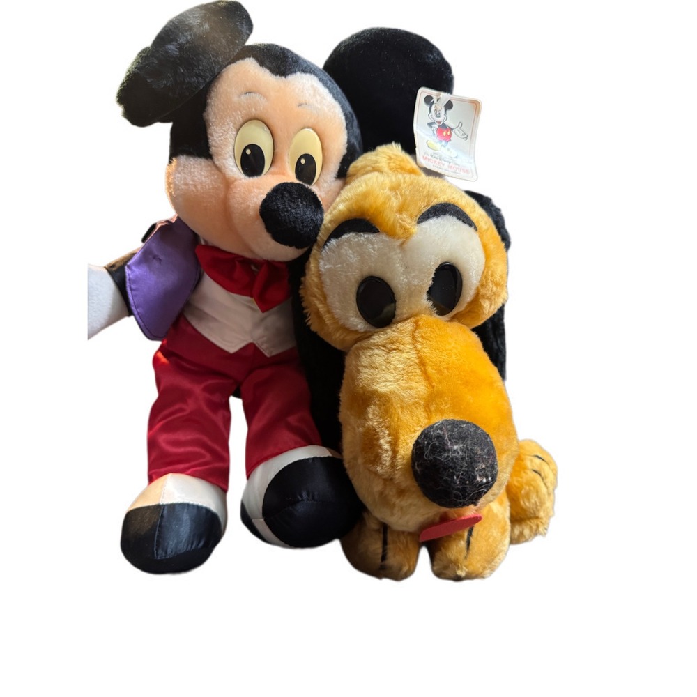 Vintage 1987 Disneyland Walt Disney World Mickey Mouse & Pluto Plush Dolls
